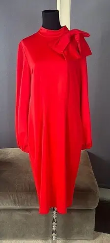Women’s Red Long Sleeve Midi Dress with Bow Detail Size XL