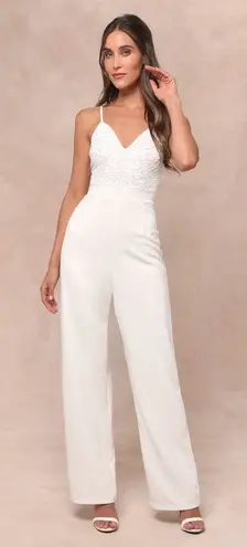 Lulus NWT  Memorable Occasion White Beaded Sequin Wide-Leg Jumpsuit Glam Bling S - Image 1