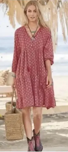 Sundance Scandal Italy Scarlet Pink Cotton Dress Large