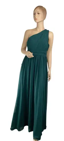 Azazie Charlize Stretch A-Line One Shoulder Mesh Floor-Length Dress