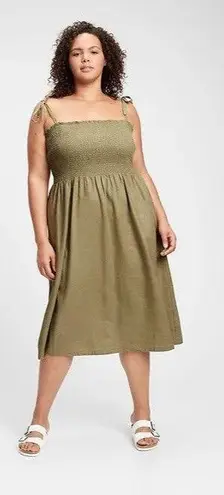 Womens Gap Bandeau Maxi Green Dress XL Linen Blend Tie Beach Vacation Cruise