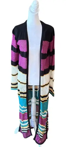 Boston Proper Crochet Knit Open Front Cardigan Sweater Duster Womans Small