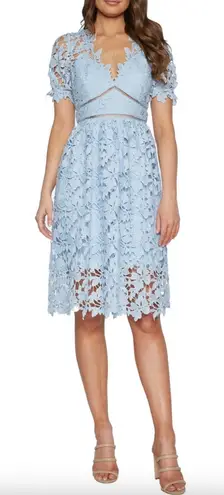 Bardot Ricko Lace Dress Womens US 12 Pastel Blue Midi Cocktail V Neck
