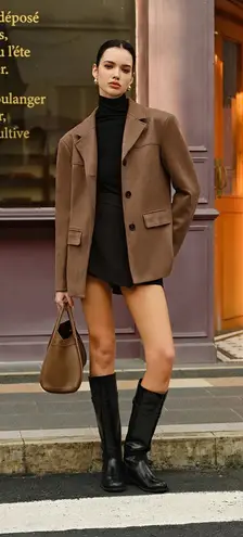 Dark Brown Suede Button Lapel Blazer Small New