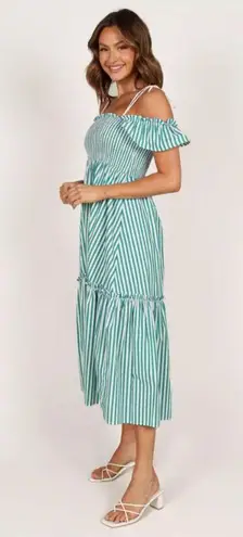 Petal and Pup Yasminie Green White Striped Shirred Maxi Dress S