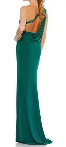Mac Duggal Ieena for One Shoulder Jersey Gown in Emerald Green