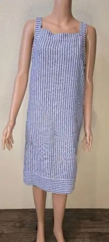 For Cynthia Linen Blend Striped Knee Length Shift Dress M