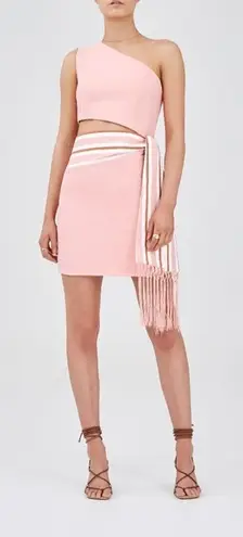 Finders Keepers ALENA Fringe Bodycon Short Sleeve Dress GUAVA