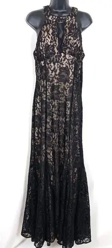 R & M Richards Women's Nightway Lace Keyhole Halter Gown Size 12 Floor Length