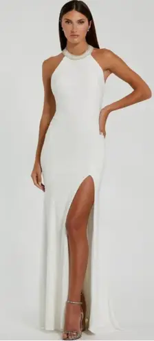Mac Duggal New 25572 Beaded Halter Jersey Evening Gown white Dress 6