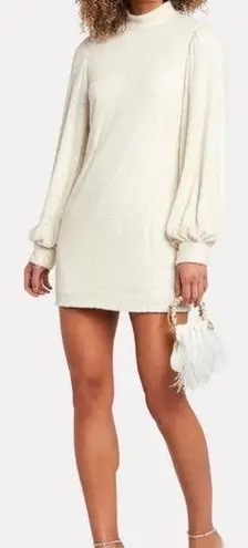 Alexis  Lunia Ivory Cream Sequined Shift Mini Mock Neck Long Sleeve Dress Size XS