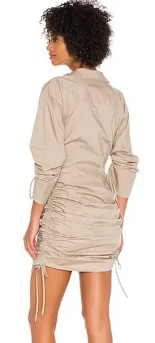 L'Academie Revolve  Brigitte Ruched Mini Shirt Dress in Khaki Size XS