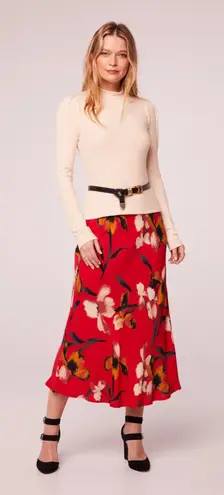 Band of the Free Womens Heart Beat Floral Midi Skirts Side Slit Large Red NWT