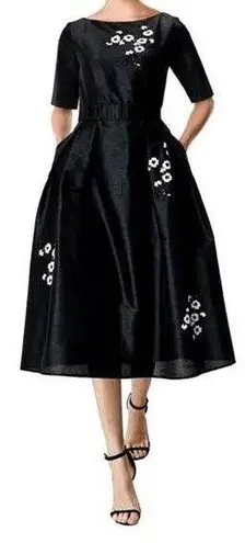 Eshakti eSkahti | Quincy Dupioni Black Floral Lined Midi Length Dress Size Small