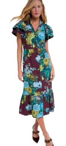 Tuckernuck Alice Dress Merlot Verdant Floral Print Size Large L NWOT Preppy