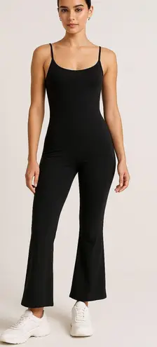 Qinsen Jumpsuit Sleeveless Flare Leg Black Nylon Spandex One Piece Romper Size 26