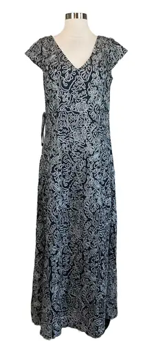 JS Collections Embroidered Lace Short Sleeve Evening Gown Blue Size 8 Formal