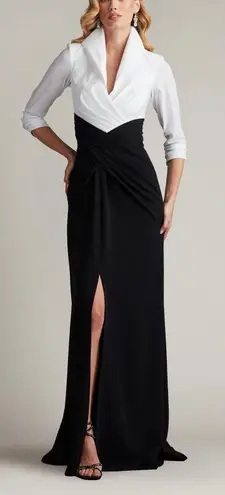 Tadashi Shoji Vanguard Collared Contrast Gown Ivory Black 12 NWT Sophisticated