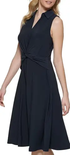 Tommy Hilfiger EUC  Front Knot Sleveless Midi Dress, Sky Captain Navy, 12 $109