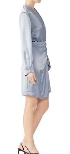 Nanushka Siwa Dress Wrap Long Sleeve Satin Light Blue Size Medium