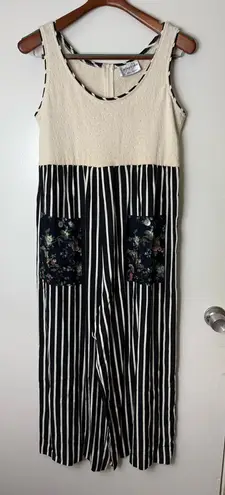 Jeffrey & Dara by Linda Hutley vintage black & white striped floral jumpsuit M/L Size M