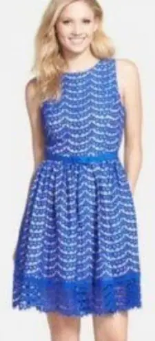 Eliza J lace eyelet belted Patterned Dress blue nude size 6