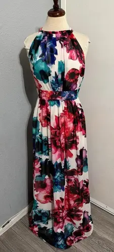 Eliza J Women Multicolor Floral Print Halter Maxi Prom Bridesmaid Dress Size 12