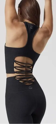 Beyond Yoga Black across the strap crop top