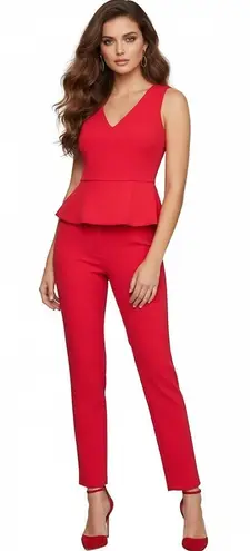 BCBGMAXAZRIA NWT BCBG MaxAzria Cerys in Lipstick Red Crepe Slim Leg Peplum Jumpsuit 8 x 30 thumbnail 1