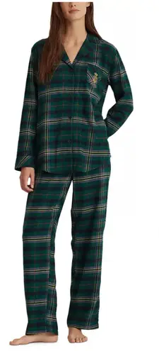 NWT LRL Ralph Lauren M Brushed Twill 2PC PJ Set Plaid Green Pajamas Black Label Size M - Image 1