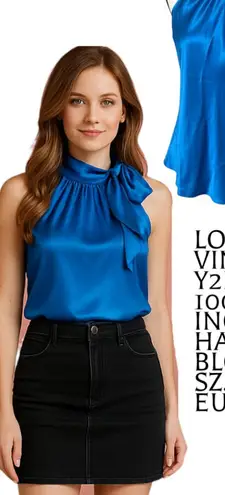 BUNDLE OF 2 100% SILK Y2K VTG. INC HALTER BLOUSE TOPS SZ. 10 M/L EUC Blue