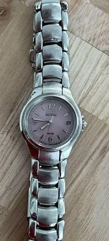 Citizen Eco-Drive Ladies Watch Pink Dial Stainless Bracelet WR100 Date Window