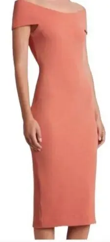 Dress the Population Claudette Bodycon Dress Knee Length Coral Stretch Small