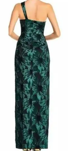 Aidan Mattox New Metallic Jacquard One-Shoulder Gown Emerald Green Women Size 10