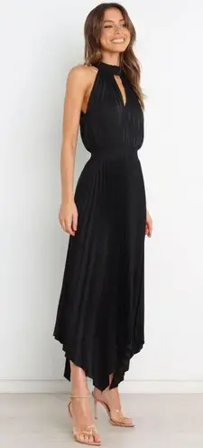 Petal and Pup  Dominique Black Satin Pleated Maxi Dress 4