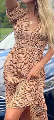 Faithfull the Brand Marie Louise Midi Dress Medium Wyldie Tiger Animal Print
