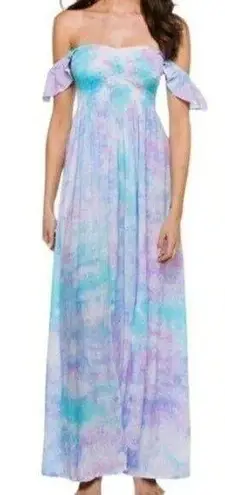 Tiare Hawaii Hollie Smocked Blue Violet Green Smoke Maxi Dress One Size