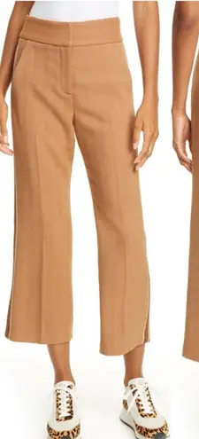 Veronica Beard Cormac Trouser Tan Herringbone Cropped Wide Leg Pants Size 10
