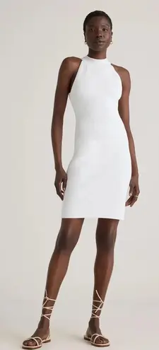 Quince White Mockneck Halter Ribbed Knit Mini Dress Bodycon Sleeveless Medium