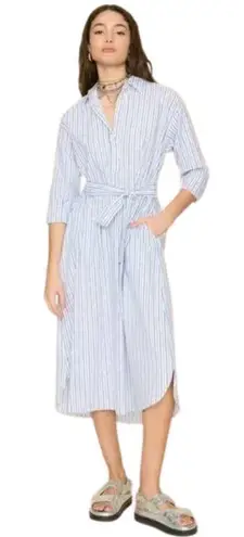Xirena Marlowe Coastal Stripe Midi Shirt Dress Women Small White Blue Preppy NWT