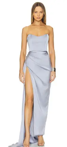 Katie May Bita Strapless Satin Maxi Gown In Periwinkle