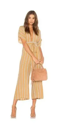 Faithfull the Brand Cedric Jumpsuit Clarke Stripe Size 4/ Small Neutral Plunging