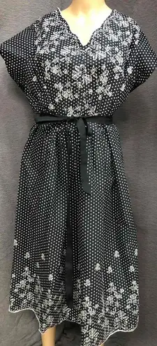 Notations Womens Black White Polka Dot Pattern scallop Neck Midi floral Dress Size 2X