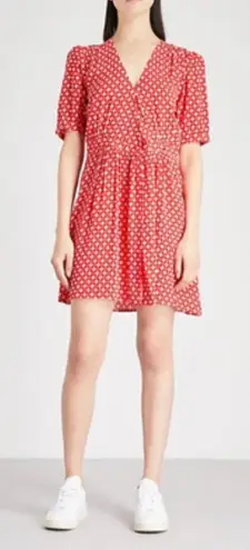 Ba&sh Charlie Dress Wrap Crepe Short Sleeve Floral Print Red White Size 2 US 8