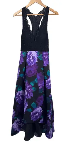 Jump Apparel Floral High Low Formal Prom Dress Lace Racerback Black Size 7/8