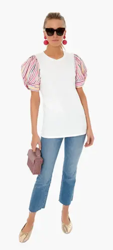 Tuckernuck Pomander Place White Bermuda Pink Striped Puff Sleeve Tee Size Medium