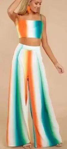 Sure To Stand Out Orange Multi Stripe 2 Piece Set Green Size M