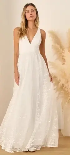 Lulus Sweetest Beloved White Mesh Embroidered Sleeveless Maxi Dress Size L Size L
