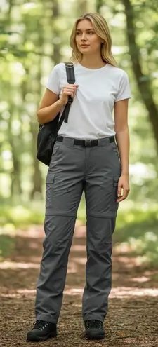 REI UPF 50+ Women Grey Convertible Cargo Pants Size 8 Belted Zipper Leg Outdoor Gray