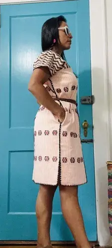 Kaftan Handwoven dress Mexican huipil Pinstripe Orange White like Pippa Holt Size undefined